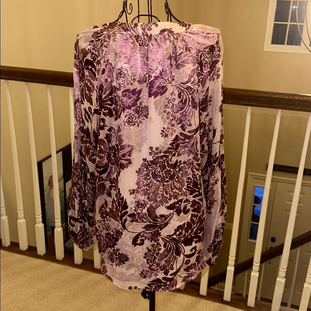 WHBM floral silk burnout blouse - Picture 3 of 6